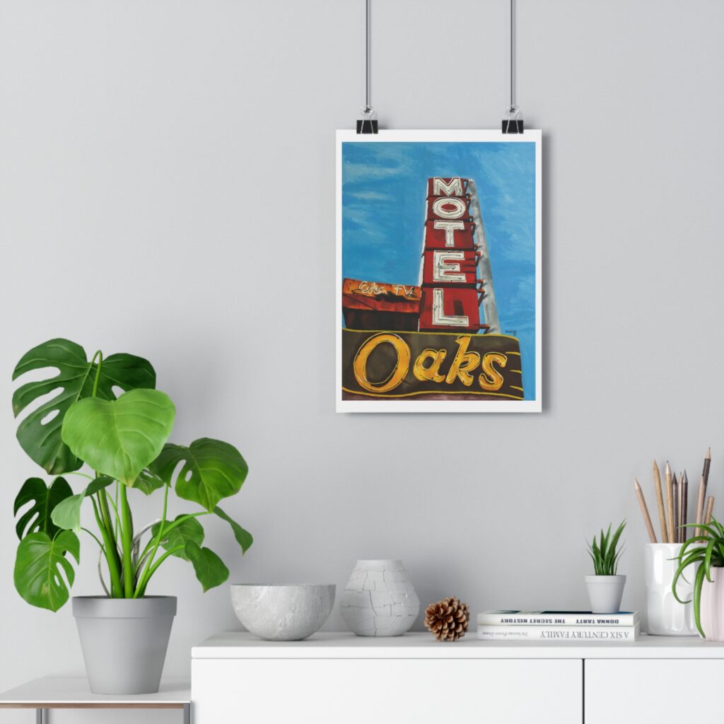 Oaks Motel vintage neon sign Giclée Art Print